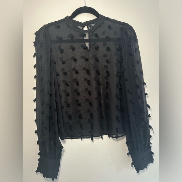 Zara Sheer Black Blouse with Poofy Dots - Picture 1 of 4